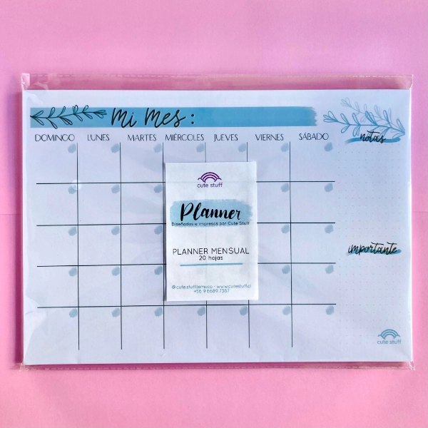 Planner mensual A4 azul de 20 hojas