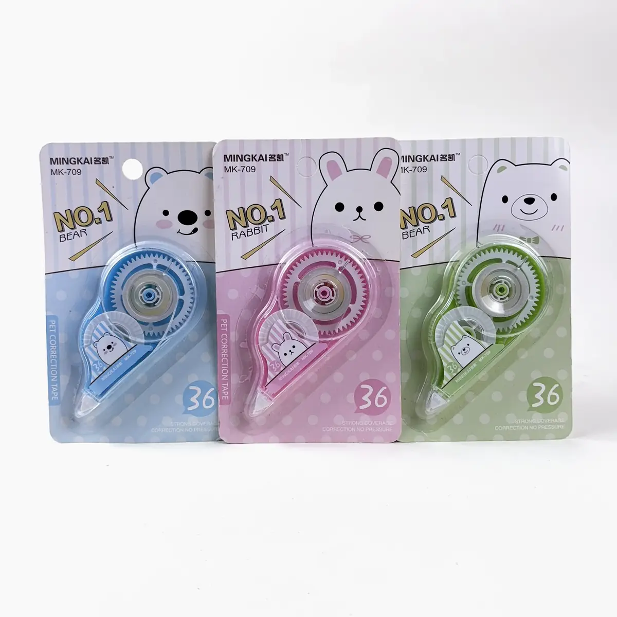 Corrector en cinta Mingkai MK-709 en colores azul, rosado y verde