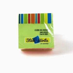 Cubo de notas adhesivas Stick&Write de 76 × 76 mm con 400 hojas neón