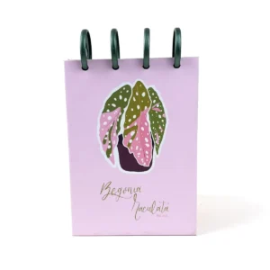 Libreta A6 Begonia rosada con ilustración botánica y discos superiores