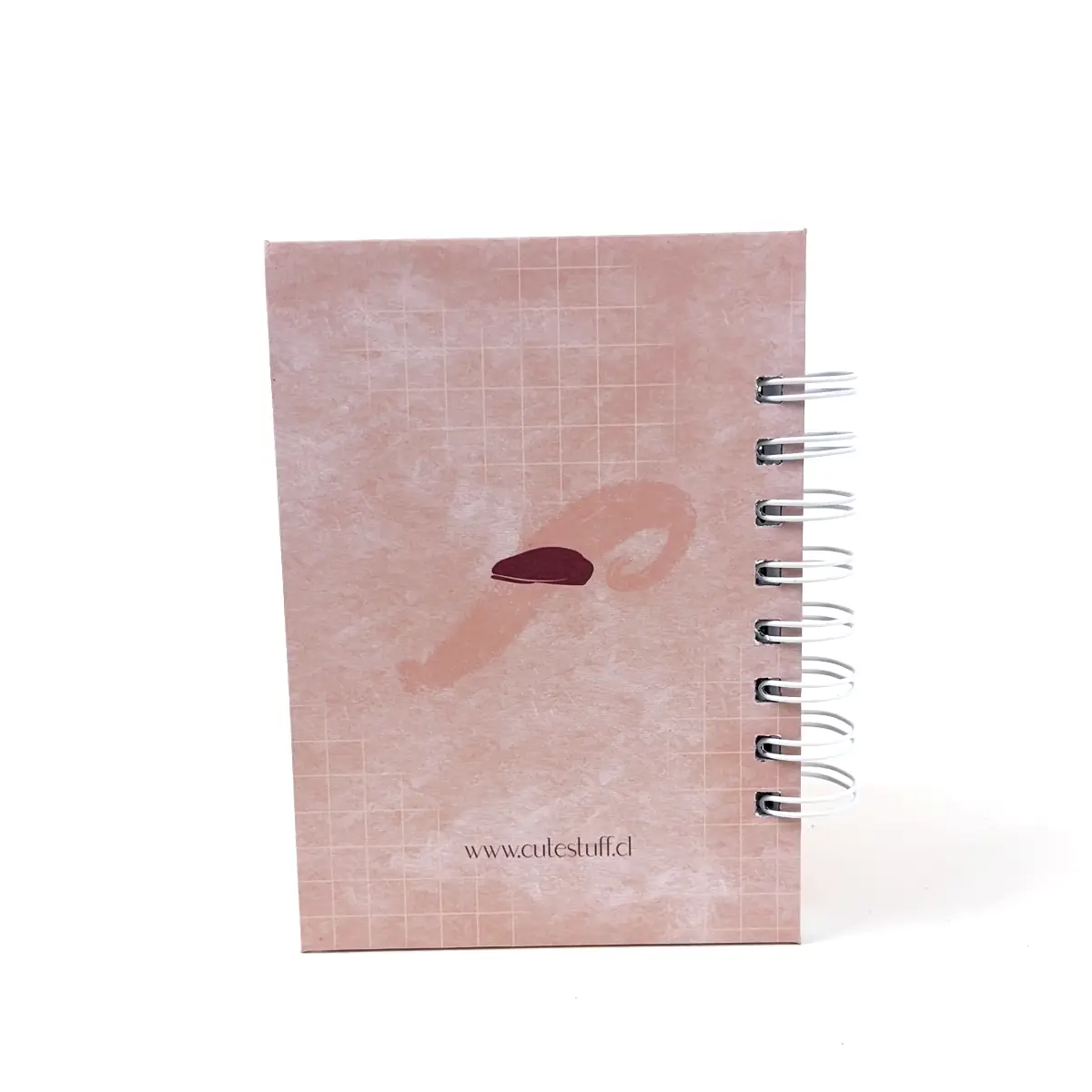 Libreta A6 Clarity rosada con frase manuscrita y anillos laterales