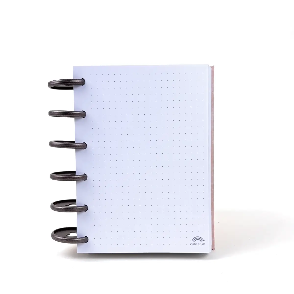 Interior de Libreta A6 Clarity con hojas punteadas y discos laterales