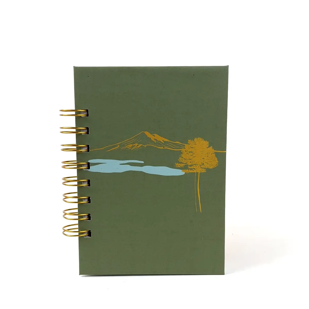 Libreta A6 Llaima Horizon verde con Volcán Llaima y anillos laterales