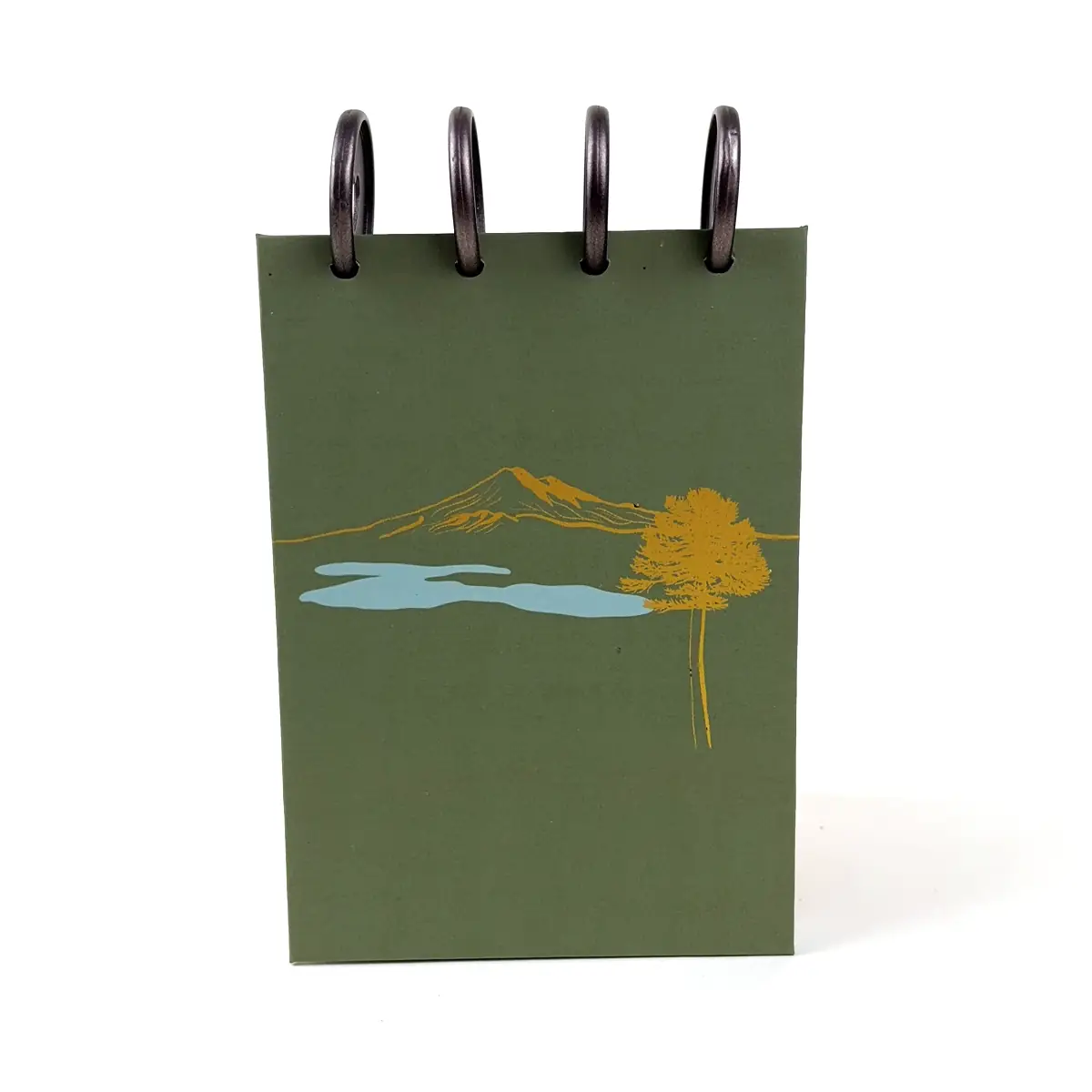 Libreta A6 Llaima Horizon verde con Volcán Llaima y discos superiores