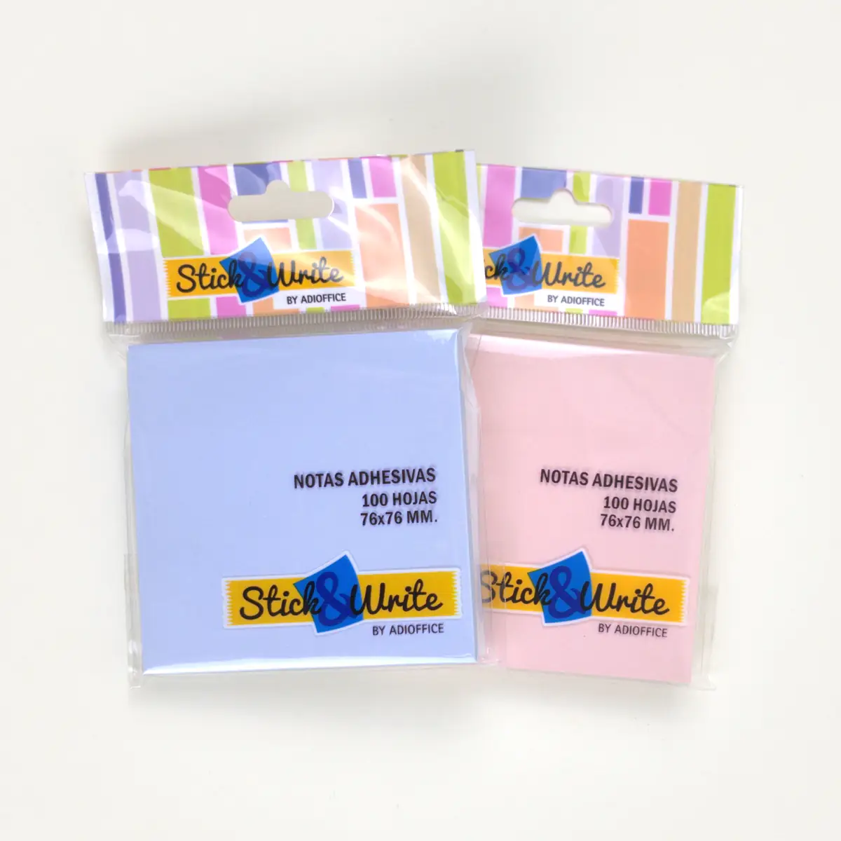 Notas adhesivas Stick and Write rosadas y celestes de 100 hojas