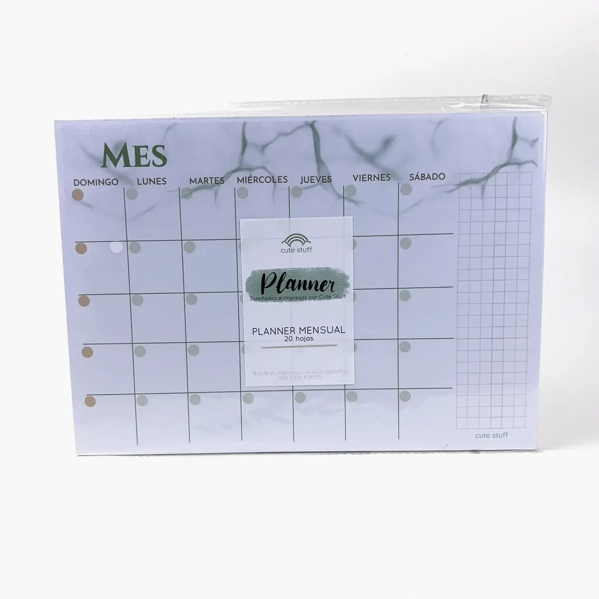 Planner Mensual A4 Marmoleado Verde de Cute Stuff