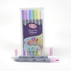 Adix Brush Pen & Fineliner Pastel — Set 6 Colores
